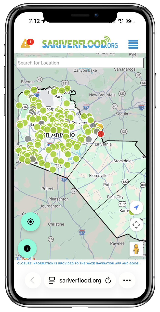 Mobile phone view of the sariverflood.org website
